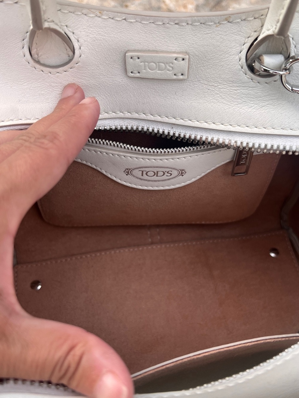 TOD'S White Leather Mini Satchel with Top Handles - Picture 9 of 9